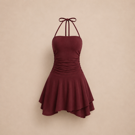 Halter Neck Dress- Maroon